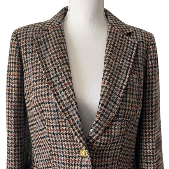J. Crew Rhodes Blazer Jacket Wool Tweed Houndstooth Elbow Patches Brown Size 12 - Picture 5 of 11